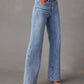 Stylish high-waist straight jeans with pockets, perfect for casual and chic outfits.