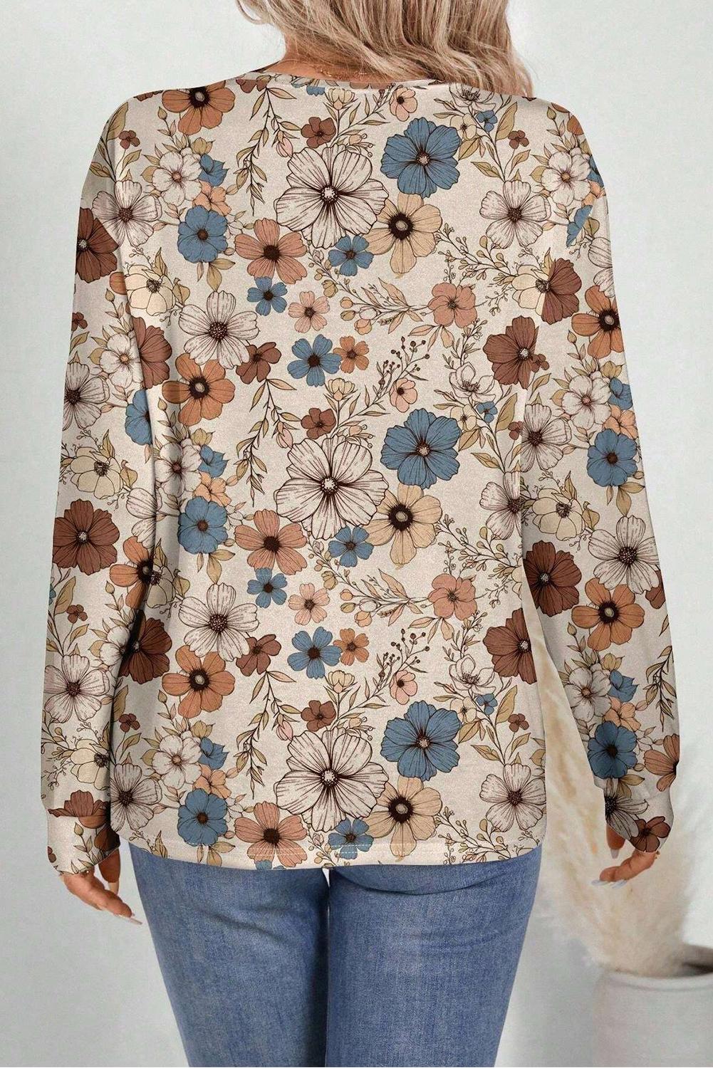 Comfortable khaki floral print blouse perfect for everyday wear.
