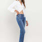 Stylish low-rise bootcut jeans with a subtle flare at the knee.