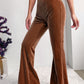 Retro mocha high-waist pants with a flattering flared silhouette.
