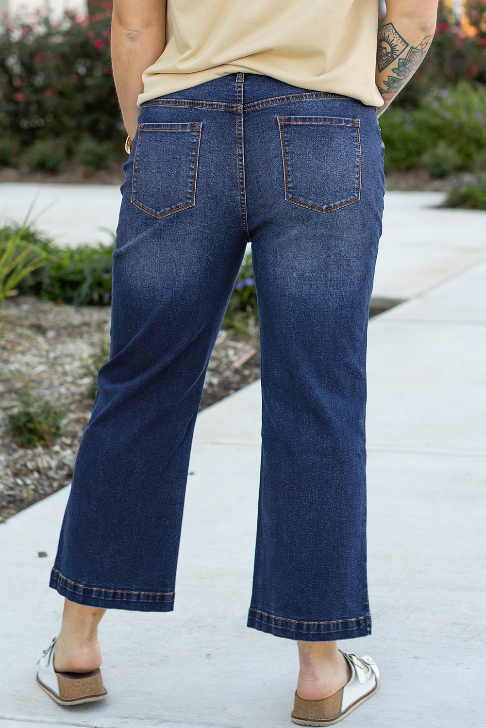 Stylish plus size jeans with wide leg design
