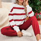 Coordinated red striped loungewear with pullover and joggers
