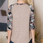 Comfortable tan camo sleeve top with front pocket
