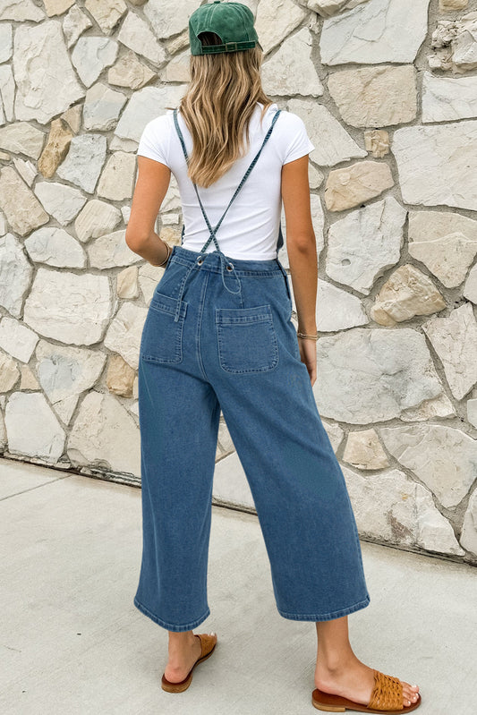 Stylish wide-leg denim overalls with adjustable straps
