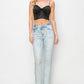 Women's high-rise skinny jeans with light distressing and frayed hem
