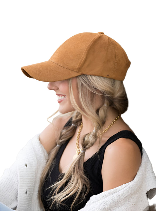 Camel suede boyfriend ball cap with vegan suede
