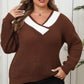 Plus Size Contrast Dropped Shoulder Sweater