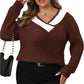 Plus Size Contrast Dropped Shoulder Sweater