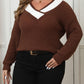 Plus Size Contrast Dropped Shoulder Sweater