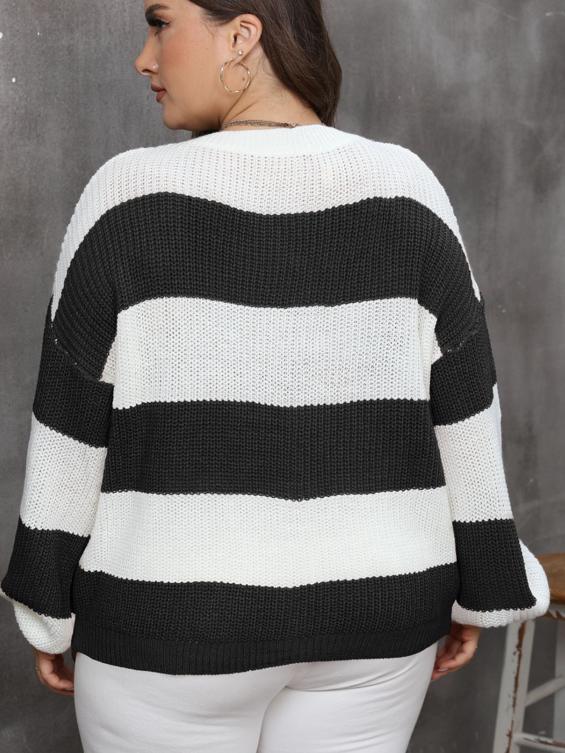 Plus Size Timeless Striped Round Neck Sweater