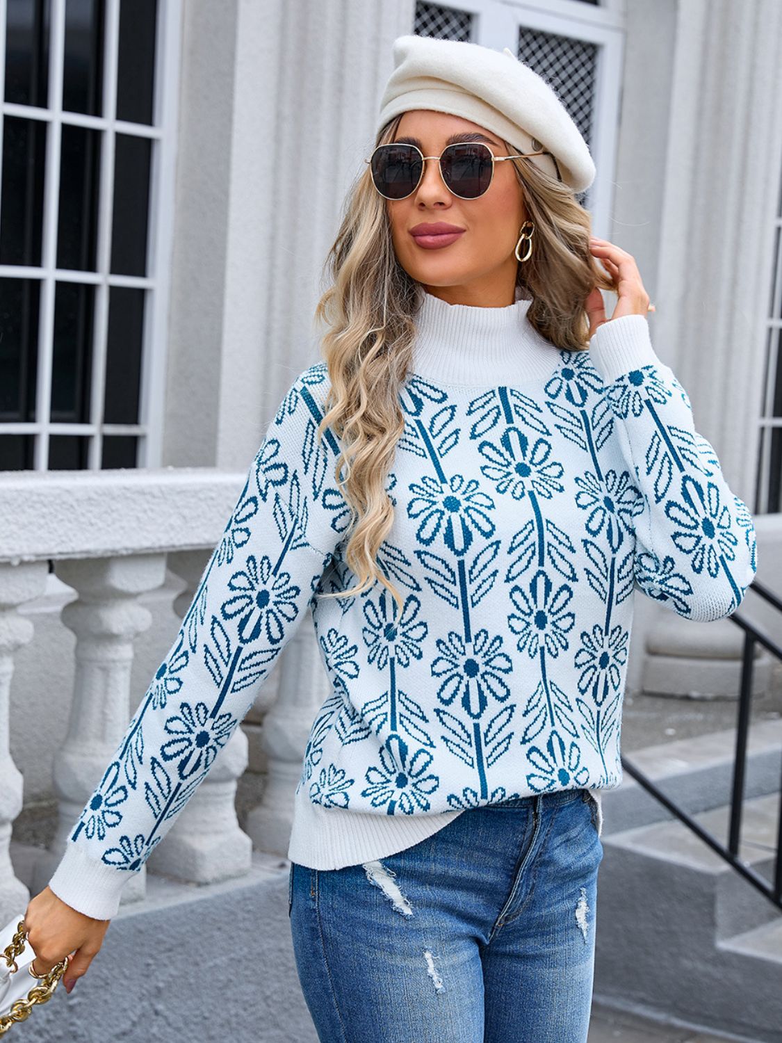 Angel Wings Flower Turtleneck Sweater