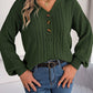 Cable-Knit V-Neck Long Sleeve Sweater