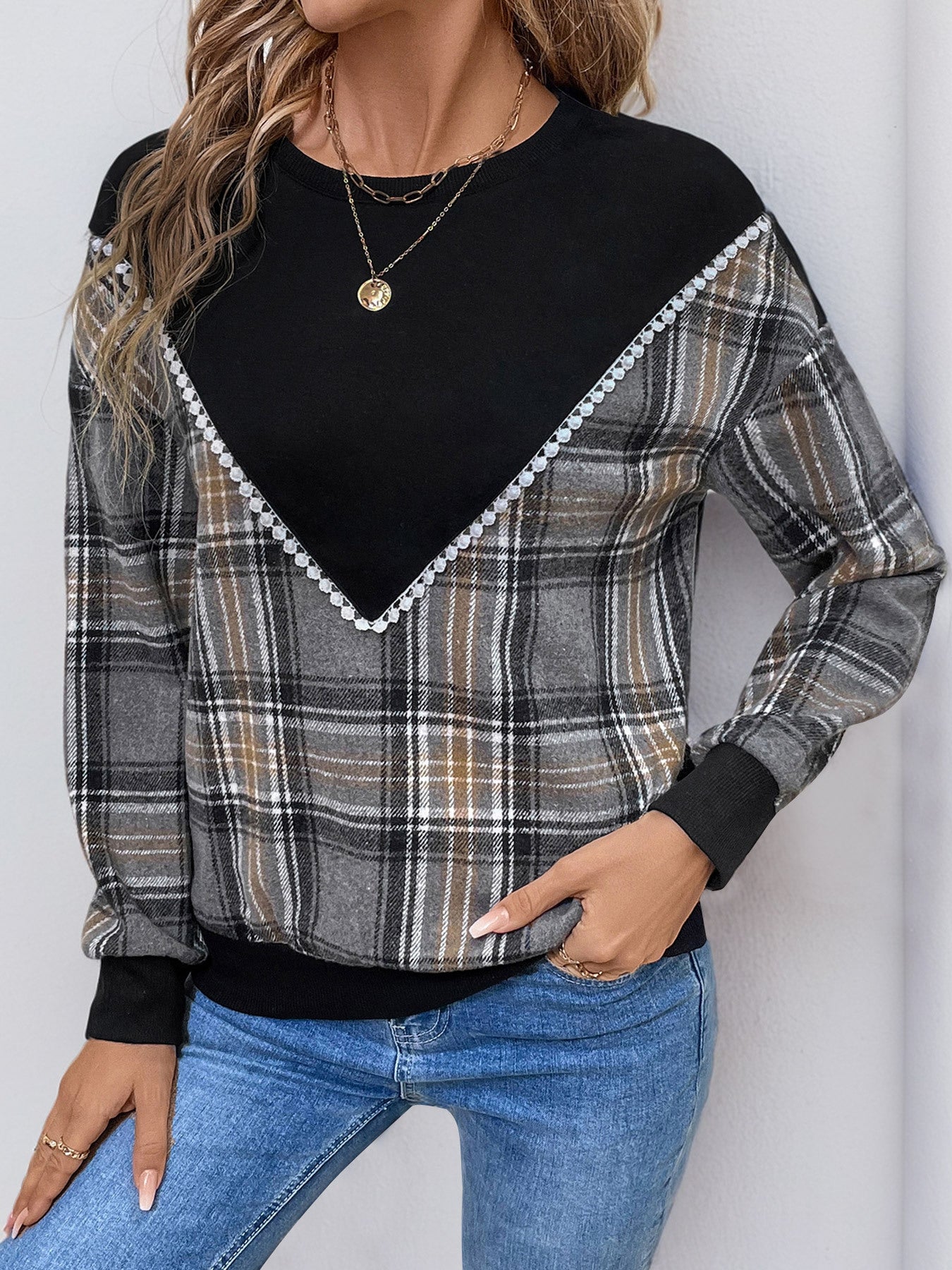 Black Plaid Sweatshirt - 2