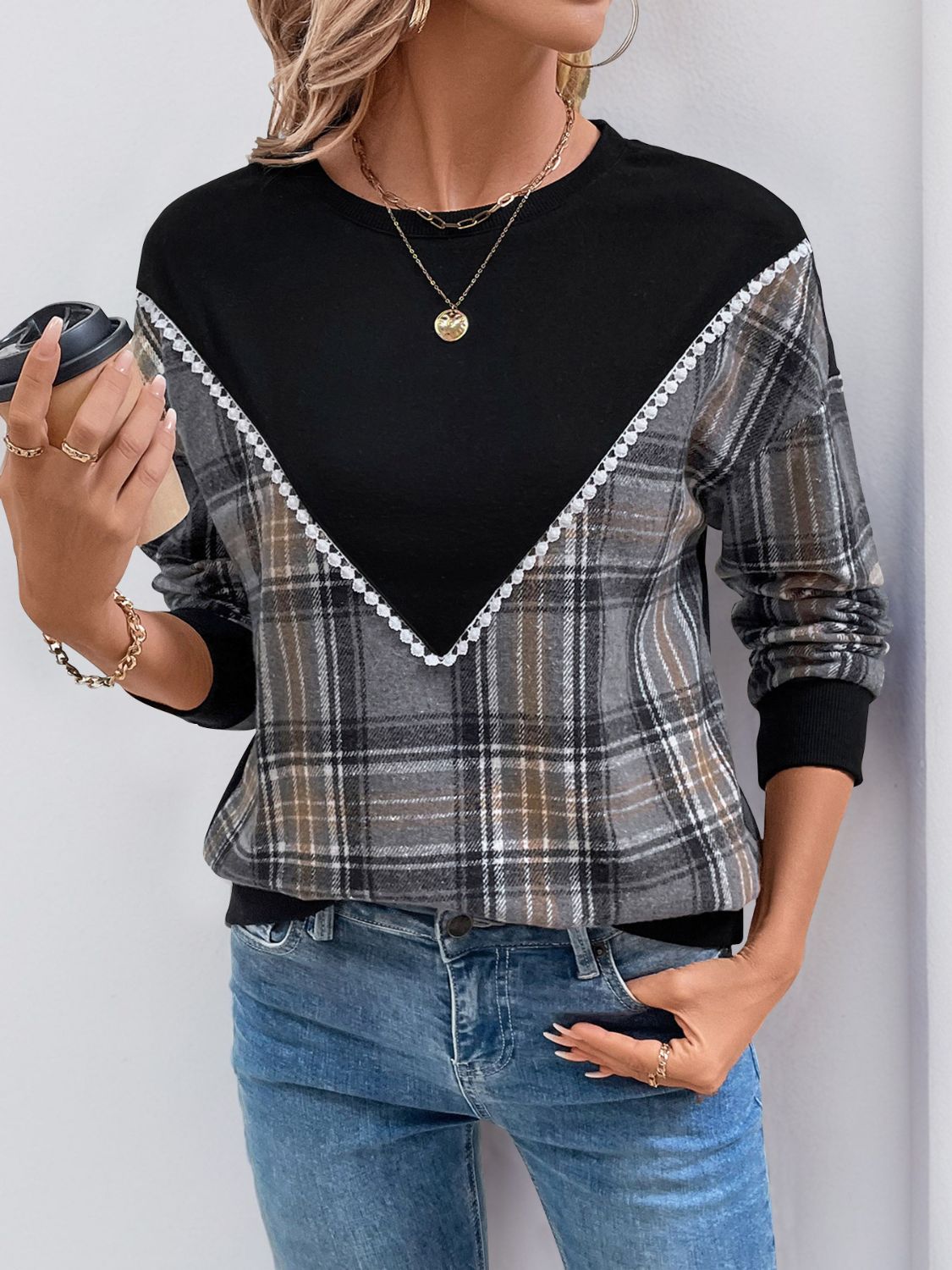 Black Plaid Sweatshirt - 4