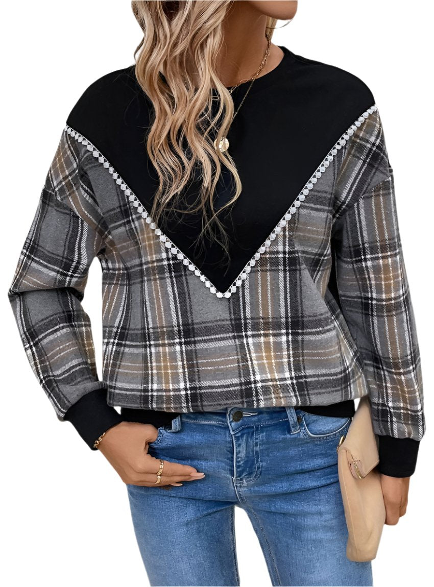 Black Plaid Sweatshirt - 1