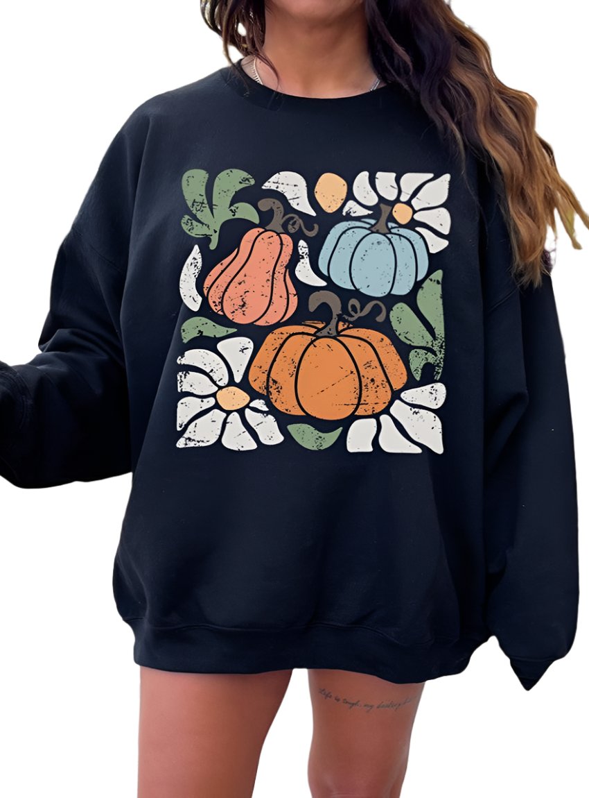 Fall Pumpkin Graphic Fleece Sweatshirt - Whimsical Appalachian Boutique