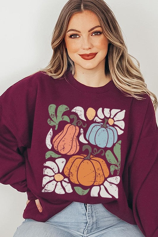 Fall Pumpkin Graphic Fleece Sweatshirt - Whimsical Appalachian Boutique