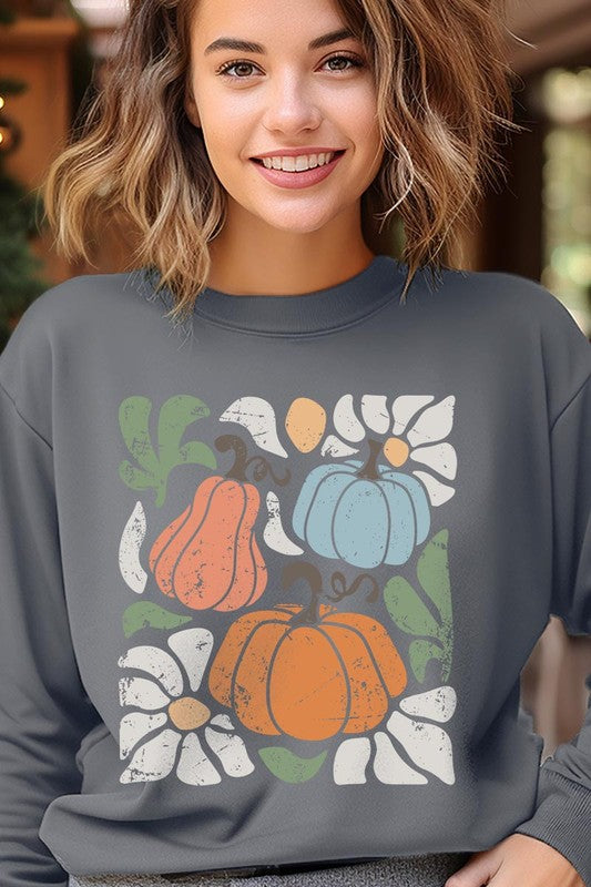 Fall Pumpkin Graphic Fleece Sweatshirt - Whimsical Appalachian Boutique