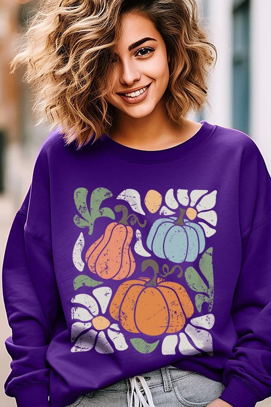 Fall Pumpkin Graphic Fleece Sweatshirt - Whimsical Appalachian Boutique