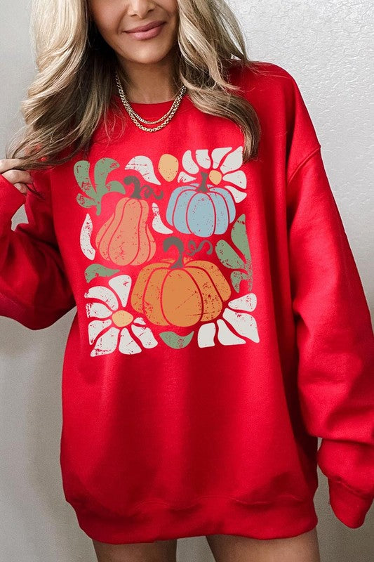 Fall Pumpkin Graphic Fleece Sweatshirt - Whimsical Appalachian Boutique