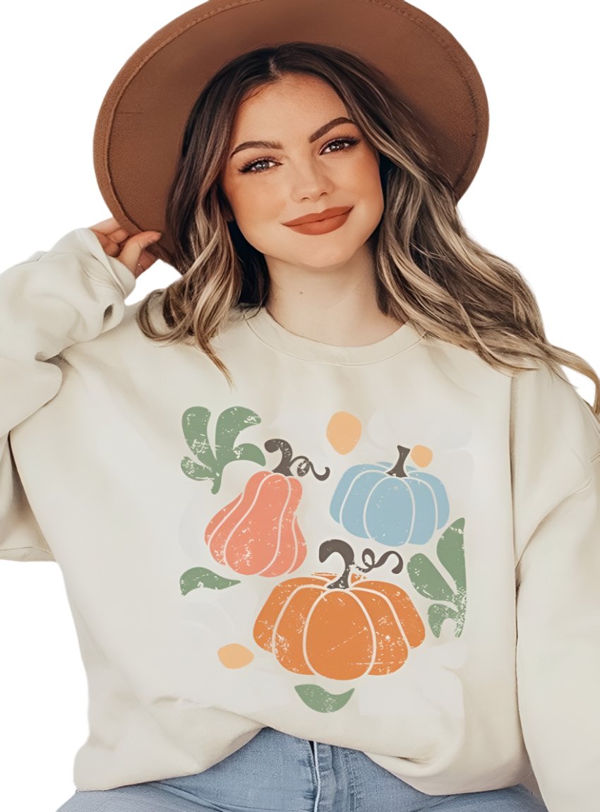 Fall Pumpkin Graphic Fleece Sweatshirt - Whimsical Appalachian Boutique