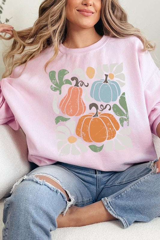 Fall Pumpkin Graphic Fleece Sweatshirt - Whimsical Appalachian Boutique