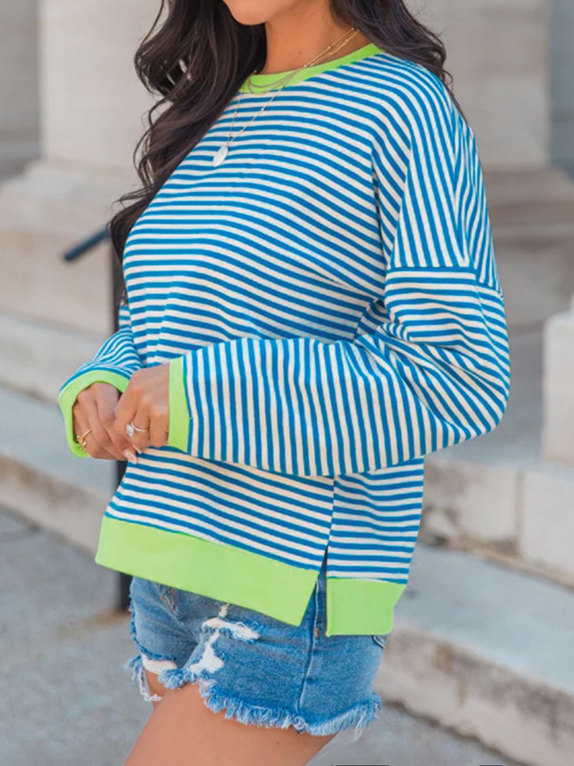 Striped Accent Pullover Sweatshirt