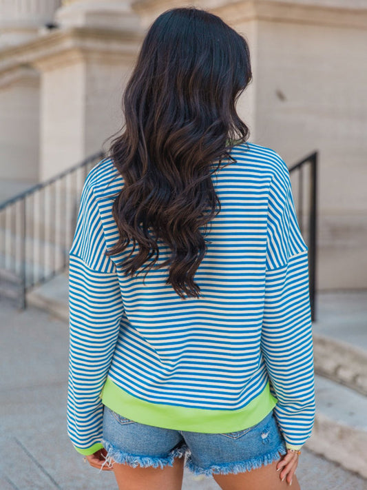 Striped Accent Pullover Sweatshirt