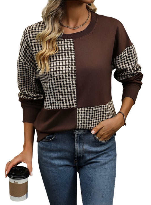 Color Block Round Neck Long Sleeve Sweatshirt