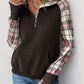 Quilted Plaid Half Zip Pullover Sweatshirt