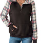 Quilted Plaid Half Zip Pullover Sweatshirt