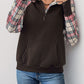 Quilted Plaid Half Zip Pullover Sweatshirt