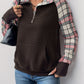 Quilted Plaid Half Zip Pullover Sweatshirt