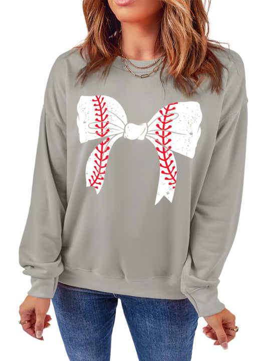 Bow Graphic Round Neck Long Sleeve Sweatshirt