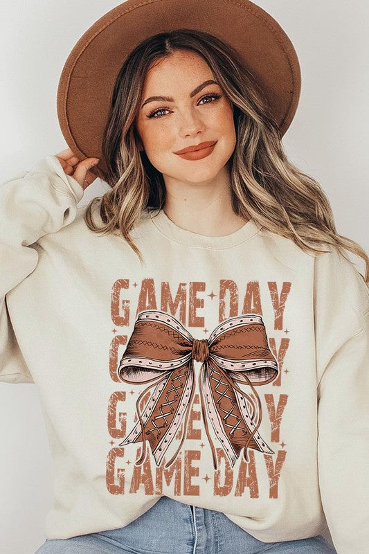 Game Day Football Bow Graphic Fleece Sweatshirts - Whimsical Appalachian Boutique