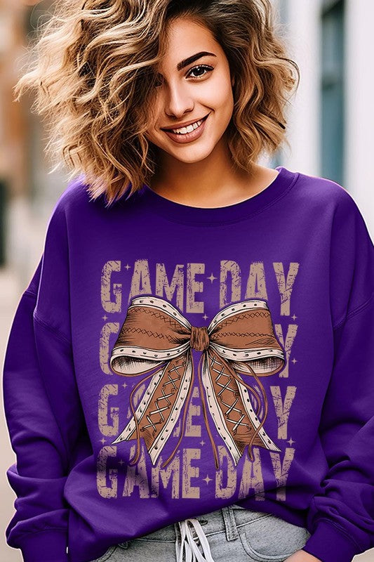 Game Day Football Bow Graphic Fleece Sweatshirts - Whimsical Appalachian Boutique