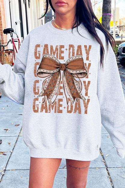 Game Day Football Bow Graphic Fleece Sweatshirts - Whimsical Appalachian Boutique