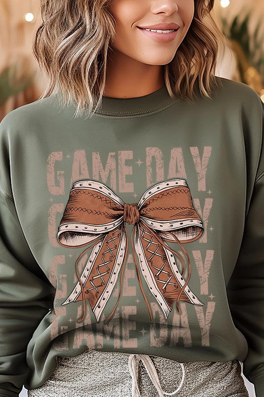 Game Day Football Bow Graphic Fleece Sweatshirts - Whimsical Appalachian Boutique