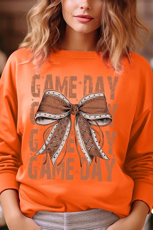 Game Day Football Bow Graphic Fleece Sweatshirts - Whimsical Appalachian Boutique