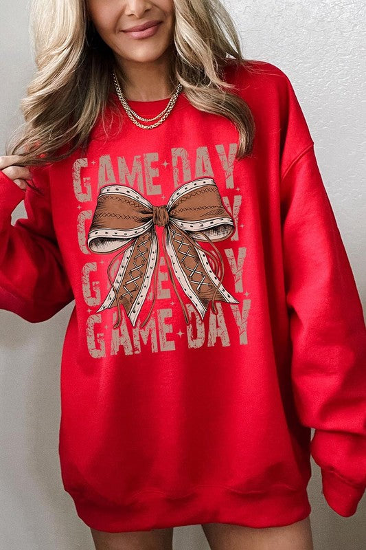 Game Day Football Bow Graphic Fleece Sweatshirts - Whimsical Appalachian Boutique