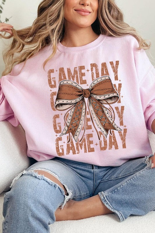 Game Day Football Bow Graphic Fleece Sweatshirts - Whimsical Appalachian Boutique