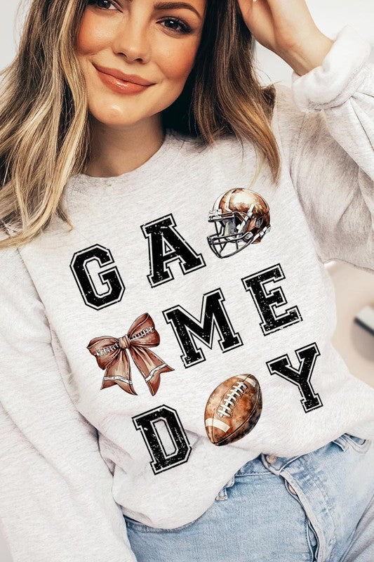 Game Day Football Graphic Fleece Sweatshirt - Whimsical Appalachian Boutique