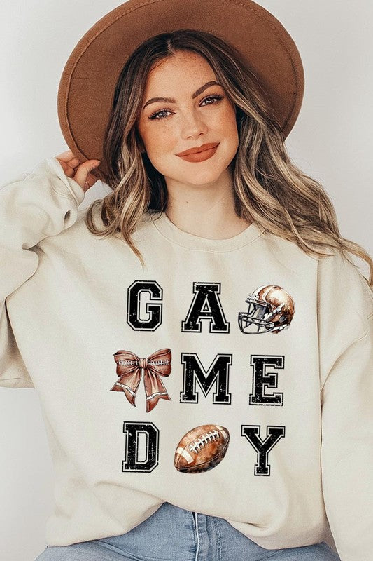 Game Day Football Graphic Fleece Sweatshirt - Whimsical Appalachian Boutique