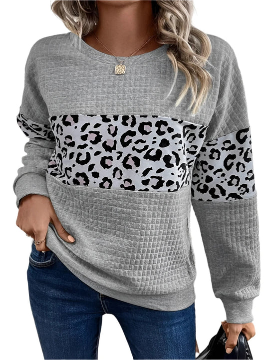 Leopard Round Neck Long Sleeve Sweatshirt