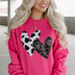 Cow & Sequin Double Heart Patch Graphic Sweatshirt