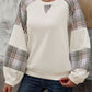 Plaid Sleeve Pullover with V-Cutout