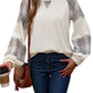 Plaid Sleeve Pullover with V-Cutout