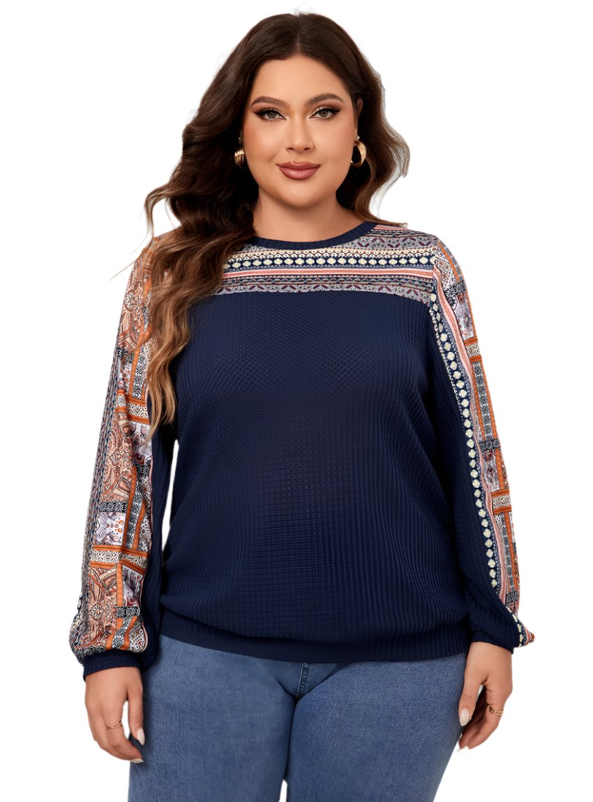 Plus Size Printed Long Sleeve Sweatshirt - Whimsical Appalachian Boutique