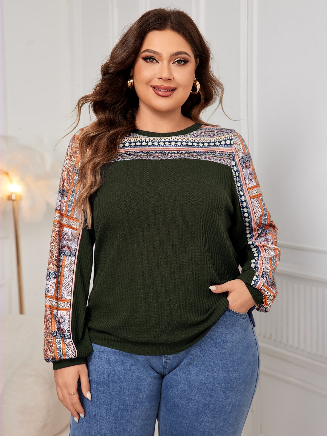 Plus Size Printed Long Sleeve Sweatshirt - Whimsical Appalachian Boutique