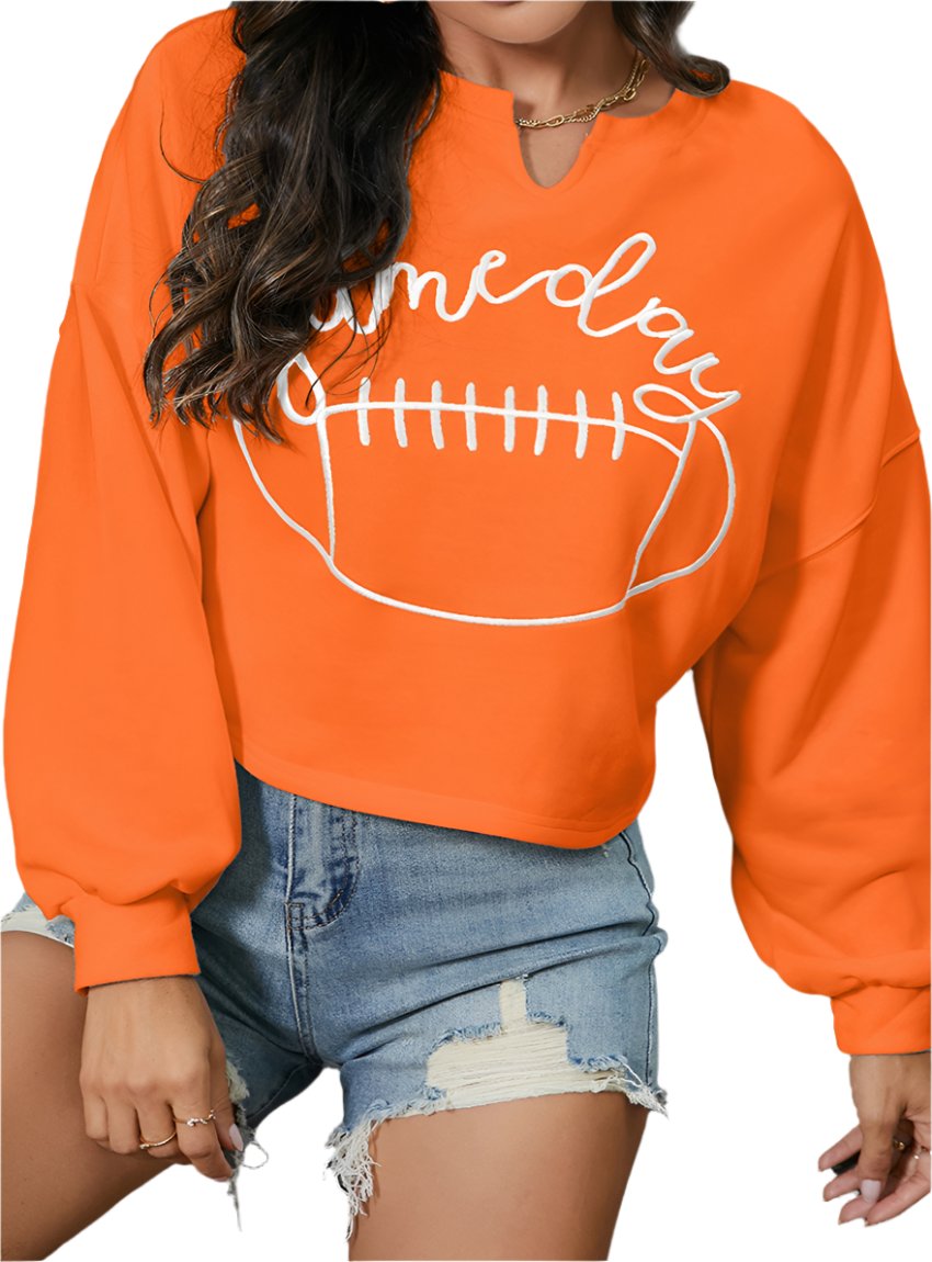 Game Day Football Graphic Notched Sweatshirt - Whimsical Appalachian Boutique